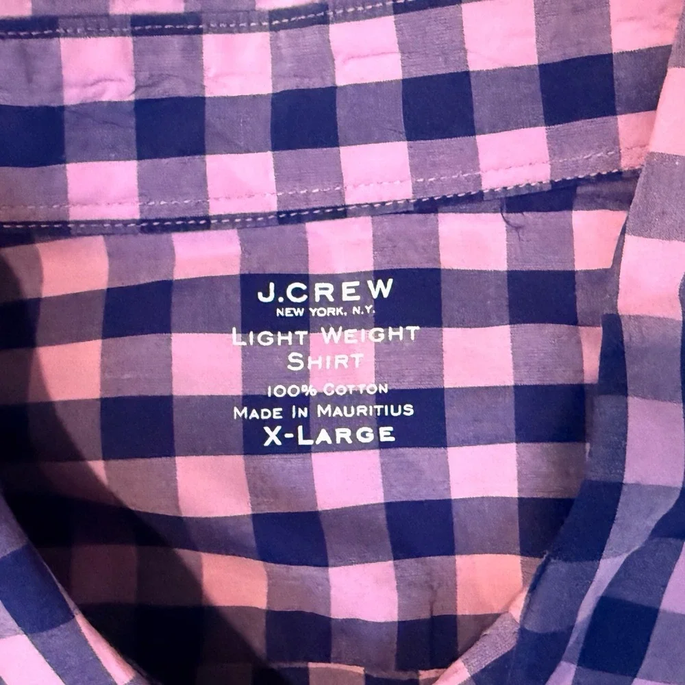 J Crew‎ Mens Light Weight Plaid Button Down Shirt EUC  X Large Pink Navy